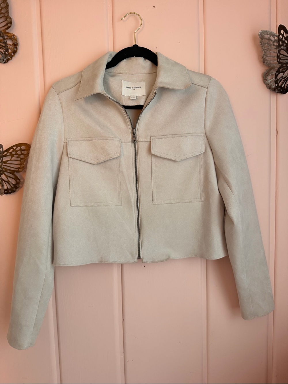 Banana Republic Vegan Suede Light Beige Zip-Front Cropped Jacket szXS